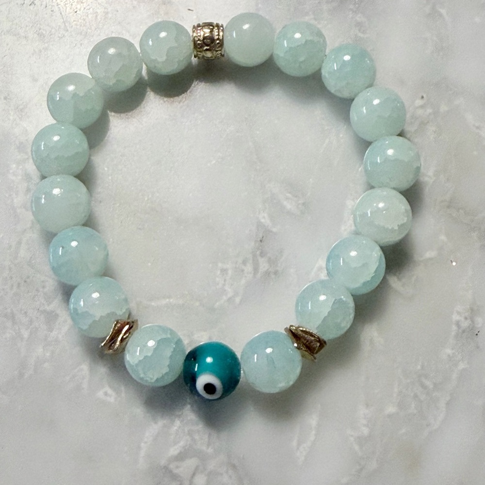 Handmade Aquamarine Evil Eye Bracelet – Calm, Clarity & Protection